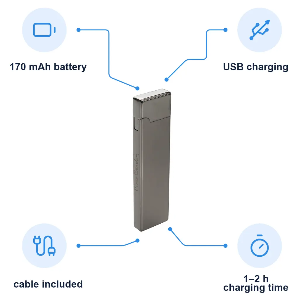 Infographic: PIERRE CARDIN SMART Rechargeable electric lighter, gunmetal