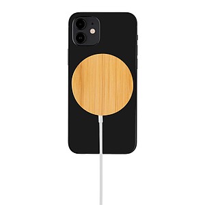 10W bamboo magnetic wireless charger, brown