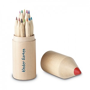 12 pencils in wooden box, wood