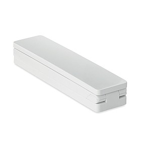 18 LED foldable desktop lamp in ABS with weather station. Displays time, temperature.