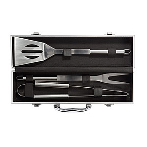 3 pcs barbecue set in aluminium box, silver