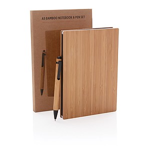 A5 Bamboo notebook & pen set,brown