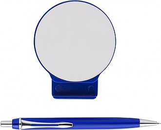 ABS magnet pen holder and mobile phone holder, including ballpen. Blue ink. Packaged in gift box.