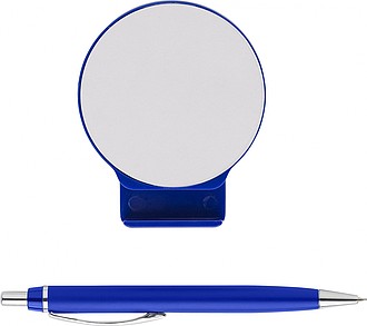 ABS magnet pen holder and mobile phone holder, including ballpen. Blue ink. Packaged in gift box.