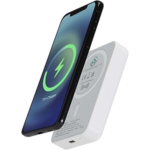 Acrab 10.000 mAh 15W magnetic wireless power bank with 20W PD - made from recycled plastic, white