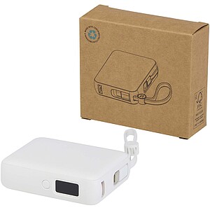 Acrux 10.000 mAh 35W tablet power bank with built in Type-C cable - made from recycled plastic, white