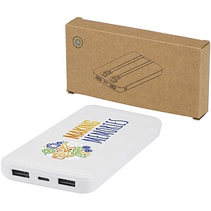 Adhil 10.000 mAh 10W recycled plastic power bank with 2 built-in cables, white