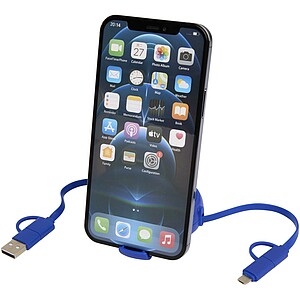 Alasia 5-in-1 100 cm recycled plastic and aluminium retractable data sync and 45W fast charge cable, royal blue