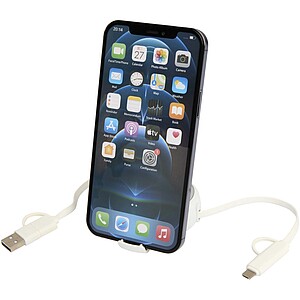 Alasia 5-in-1 100 cm recycled plastic and aluminium retractable data sync and 45W fast charge cable, silver