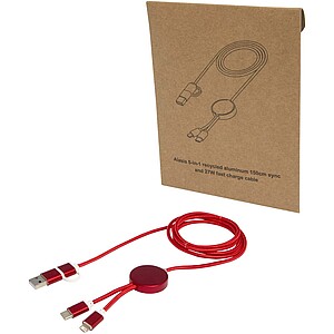 Alasia 5-in-1 recycled aluminium and plastic 150 cm data sync and 27W fast charge cable, red