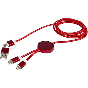 Alasia 5-in-1 recycled aluminium and plastic 150 cm data sync and 27W fast charge cable, red