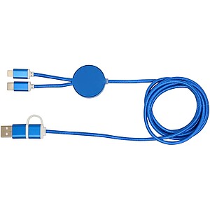 Alasia 5-in-1 recycled aluminium and plastic 150 cm data sync and 27W fast charge cable, royal blue
