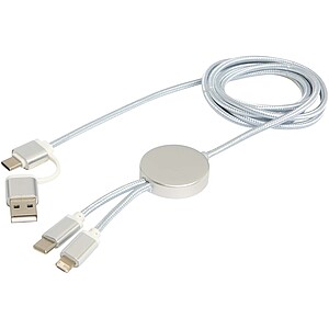 Alasia 5-in-1 recycled aluminium and plastic 150 cm data sync and 27W fast charge cable, silver