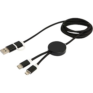 Alasia 5-in-1 recycled aluminium and plastic 150 cm data sync and 27W fast charge cable, solid black