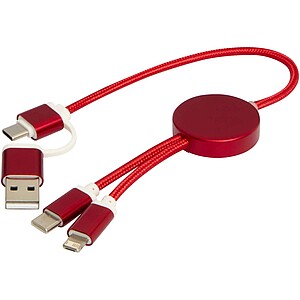 Alasia 5-in-1 recycled aluminium and plastic 30 cm data sync and 27W fast charge cable, red