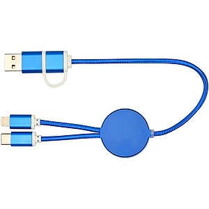 Alasia 5-in-1 recycled aluminium and plastic 30 cm data sync and 27W fast charge cable, royal blue