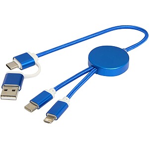 Alasia 5-in-1 recycled aluminium and plastic 30 cm data sync and 27W fast charge cable, royal blue