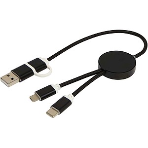 Alasia 5-in-1 recycled aluminium and plastic 30 cm data sync and 27W fast charge cable, solid black