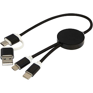 Alasia 5-in-1 recycled aluminium and plastic 30 cm data sync and 27W fast charge cable, solid black
