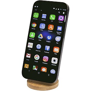 Alcor recycled plastic foldeable magnetic phone stand with bamboo details, solid black
