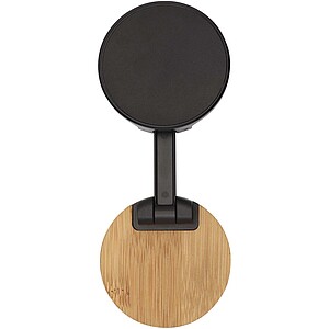 Alcor recycled plastic foldeable magnetic phone stand with bamboo details, solid black