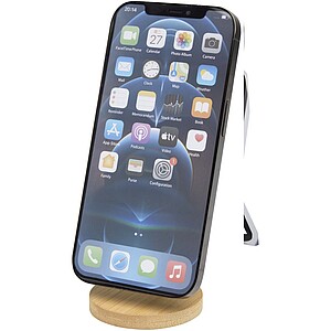 Alcor recycled plastic foldeable magnetic phone stand with bamboo details, white