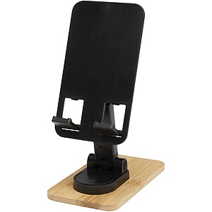 Alfirk recycled plastic foldeable desk phone stand with bamboo details, solid black