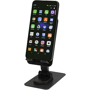 Alhena recycled plastic foldeable phone holder with metal desk stand, solid black