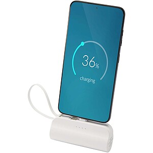 Alnair 5000 mAh 10W recycled plastic Type-C power bank with built-in flip stand and 2-in-1 cable, white