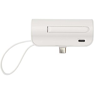 Alnair 5000 mAh 10W recycled plastic Type-C power bank with built-in flip stand and 2-in-1 cable, white