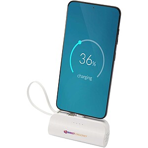 Alnair 5000 mAh 10W recycled plastic Type-C power bank with built-in flip stand and 2-in-1 cable, white