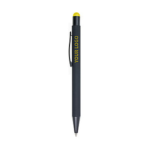 Aluminium and ABS ballpen with rubber coating and rubber tip for capacitive screens.