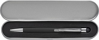 Aluminium ballpen with rubber coating and rubber tip for capacitive screens.