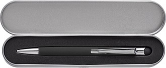 Aluminium ballpen with rubber coating and rubber tip for capacitive screens.