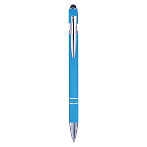 Aluminium ballpen with rubber coating and rubber tip for capacitive screens.