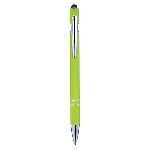 Aluminium ballpen with rubber coating and rubber tip for capacitive screens.