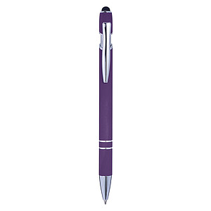 Aluminium ballpen with rubber coating and rubber tip for capacitive screens.