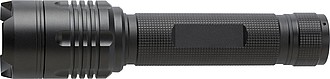 Aluminium COB flash light with focus function. Batteries included.
