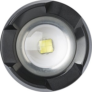 Aluminium COB flash light with focus function. Batteries included.