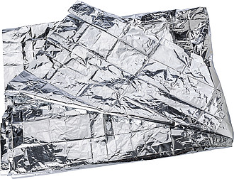 Aluminium foil isolation blanket. Packaged in a polybag.
