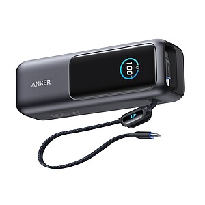 Anker Power Bank 25.000 mah 165W, Built-in retractable cable, grey
