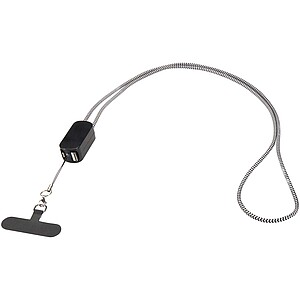 Anser recycled plastic smartphone lanyard with 27W 5-in-1 built-in cable, black