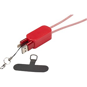 Anser recycled plastic smartphone lanyard with 27W 5-in-1 built-in cable, red