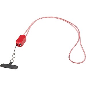 Anser recycled plastic smartphone lanyard with 27W 5-in-1 built-in cable, red