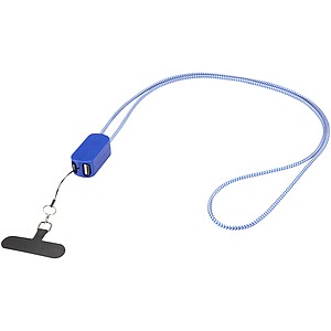Anser recycled plastic smartphone lanyard with 27W 5-in-1 built-in cable, royal blue
