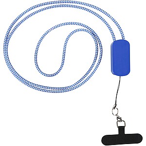 Anser recycled plastic smartphone lanyard with 27W 5-in-1 built-in cable, royal blue