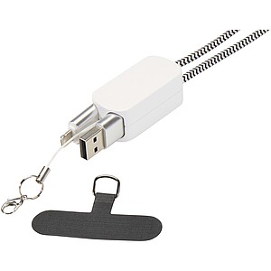 Anser recycled plastic smartphone lanyard with 27W 5-in-1 built-in cable, white