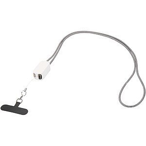 Anser recycled plastic smartphone lanyard with 27W 5-in-1 built-in cable, white