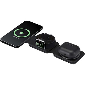 Armus 3-in-1 15W recycled plastic foldable wireless charger, black
