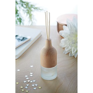 Aroma diffusor with 3 reed sticks. Beech wood top and glass. Fragrance Lily and Jasmine.